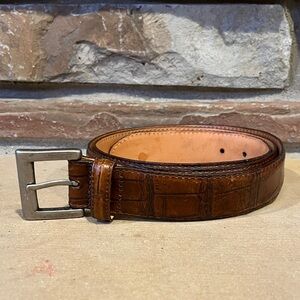 Martin Dingman Brown Italian Calfskin Leather Croc-Embossed Belt Size 40